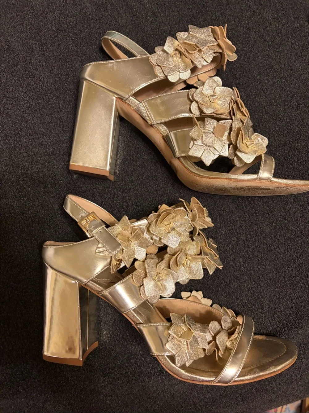 Tory Burch Blossom Floral Metallic Sandals in Gold - Elegant Dress Heels